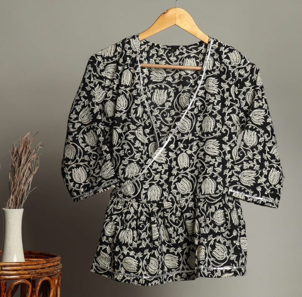 Handmade Block Print Cotton for Women ? Ethnic Floral Printed Top with Long Sleeves