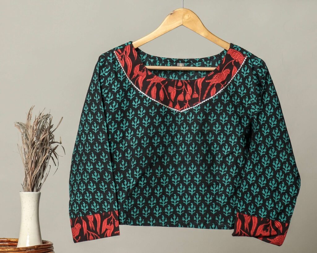 Handmade Block Print Cotton for Women ? Ethnic Floral Printed Top with Long Sleeves