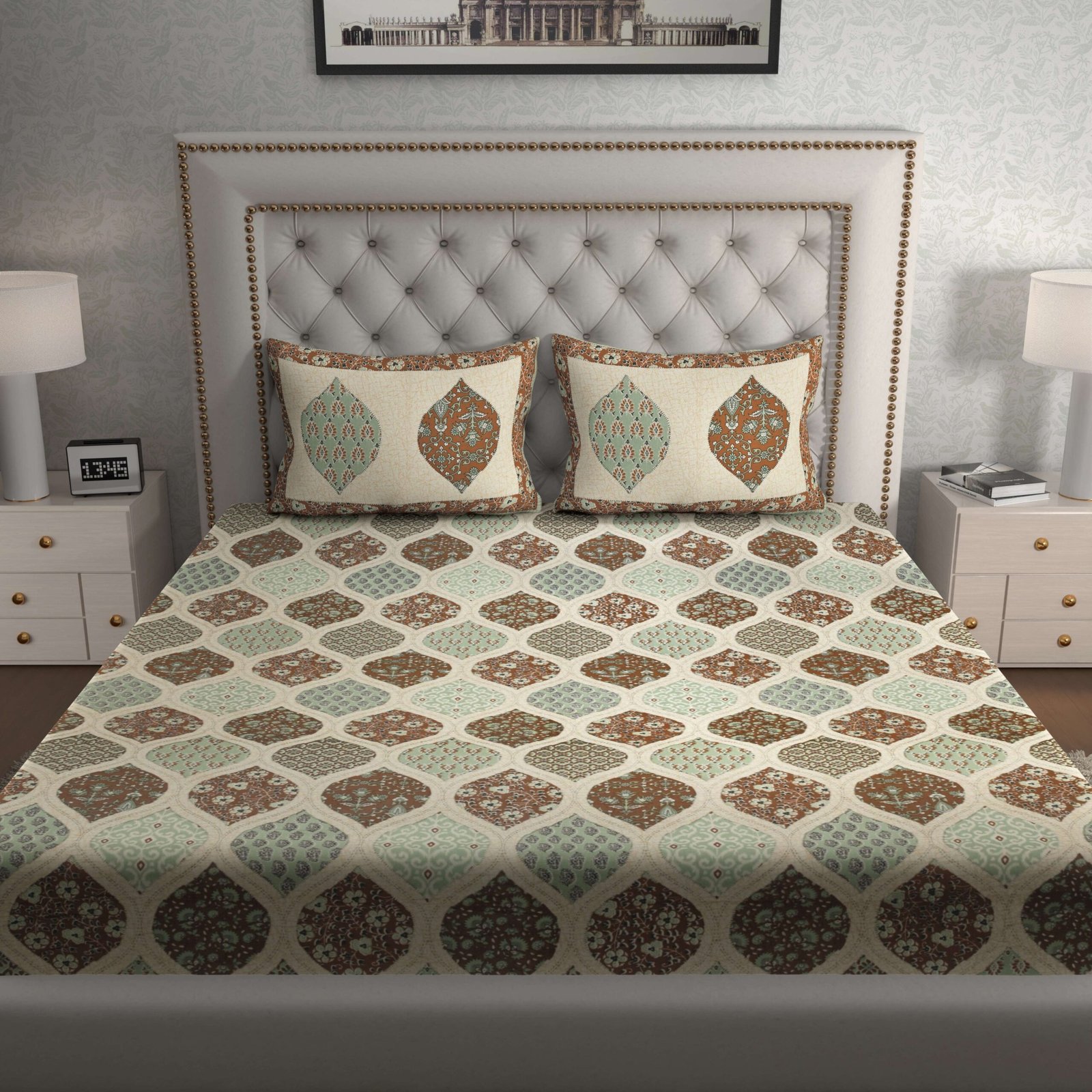 Rajasthani Traditionally Printed Cotton Doublebed Bedsheet With Pack of 2 Pillow Covers